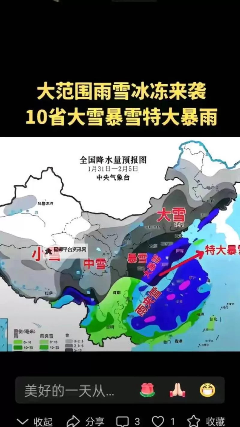 【天气预警】雨雪来袭:8省出现大到暴雪,出行谨慎!图1